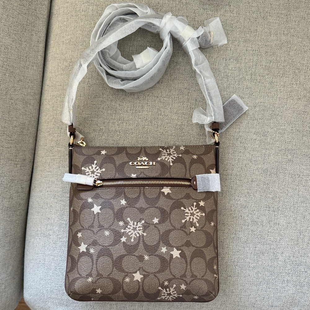 Coach Tan and Brown Crossbody Bag with Snowflake Design